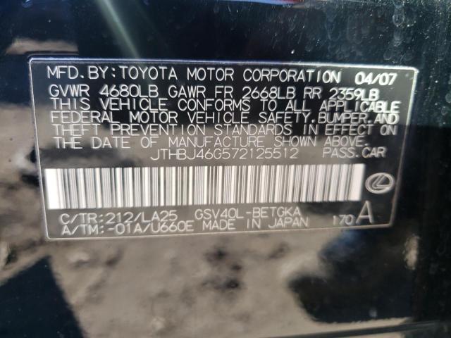 Photo 10 from auction – 2007 LEXUS ES with VIN JTHBJ46G572125512
