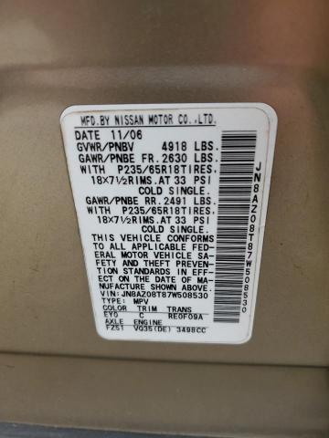 Photo 10 from auction – 2007 NISSAN MURANO SL with VIN JN8AZ08T87W508530