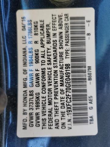 Photo 10 from auction – 2016 HONDA CIVIC EX with VIN 19XFC2F70GE049198