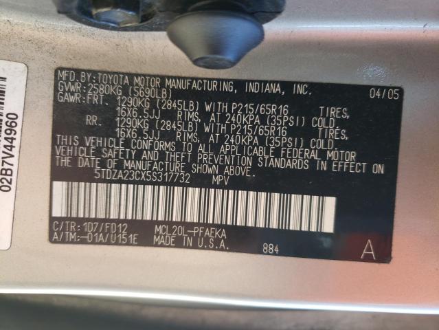 Photo 10 from auction – 2005 TOYOTA SIENNA CE with VIN 5TDZA23CX5S317732