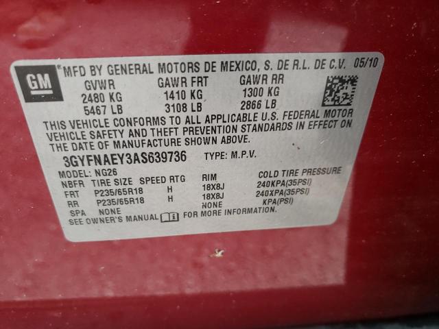 Photo 10 from auction – 2010 CADILLAC SRX LUXURY with VIN 3GYFNAEY3AS639736