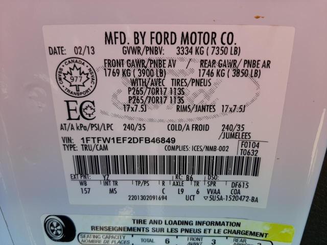 Photo 10 from auction – 2013 FORD F150 SUPER with VIN 1FTFW1EF2DFB46849