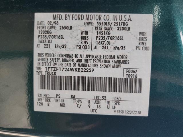 Photo 10 from auction – 1998 FORD F150 with VIN 1FTZF1724WKB22229
