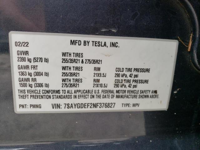 Photo 10 from auction – 2022 TESLA MODEL Y with VIN 7SAYGDEF2NF376827