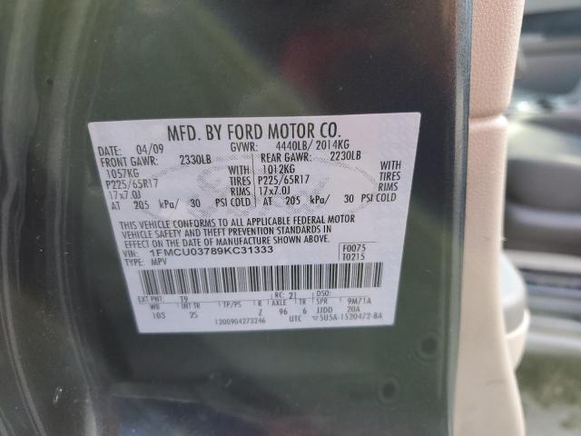 Photo 10 from auction – 2009 FORD ESCAPE XLT with VIN 1FMCU03789KC31333