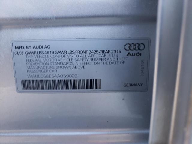 Photo 10 from auction – 2004 AUDI A4 1.8T QU with VIN WAULC68E54A059002