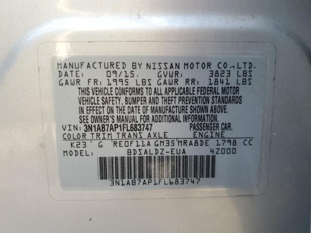 Photo 10 from auction – 2015 NISSAN SENTRA S with VIN 3N1AB7AP1FL683747