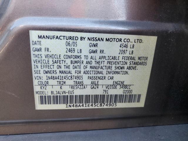Photo 10 from auction – 2005 NISSAN MAXIMA SE with VIN 1N4BA41E45C874905
