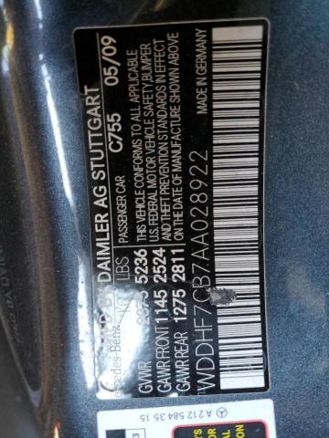 Photo 10 from auction – 2010 MERCEDES-BENZ E 550 with VIN WDDHF7CB7AA028922