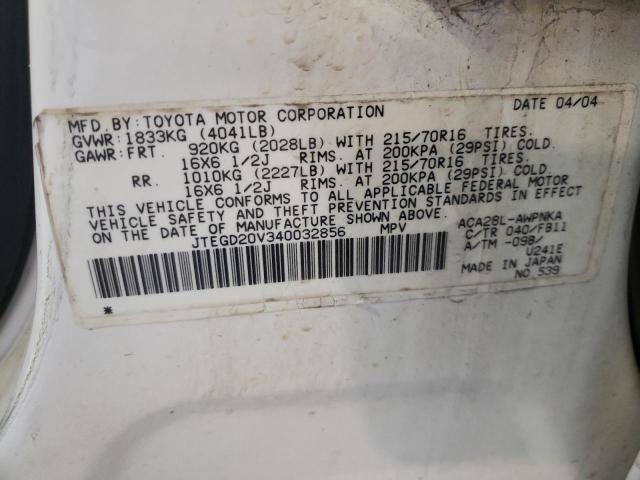 Photo 10 from auction – 2004 TOYOTA RAV4 with VIN JTEGD20V340032856