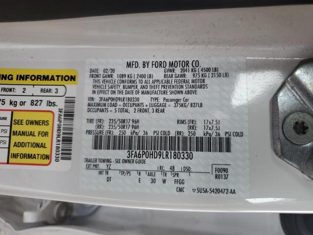 Photo 10 from auction – 2020 FORD FUSION SE with VIN 3FA6P0HD9LR180330