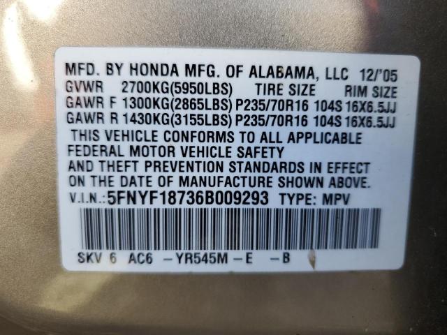 Photo 10 from auction – 2006 HONDA PILOT with VIN 5FNYF18736B009293