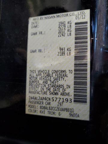 Photo 10 from auction – 2012 NISSAN ALTIMA BAS with VIN 1N4AL2AP4CN577193