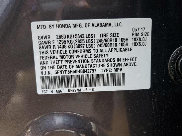 Photo 10 from auction – 2017 HONDA PILOT EXL with VIN 5FNYF6H50HB042797
