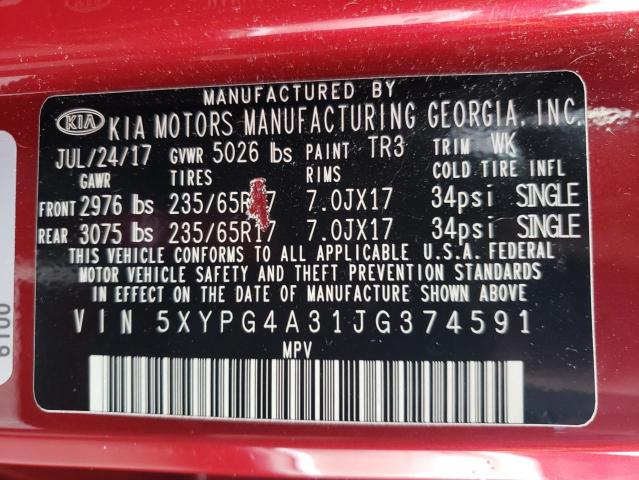 Photo 10 from auction – 2018 KIA SORENTO LX with VIN 5XYPG4A31JG374591