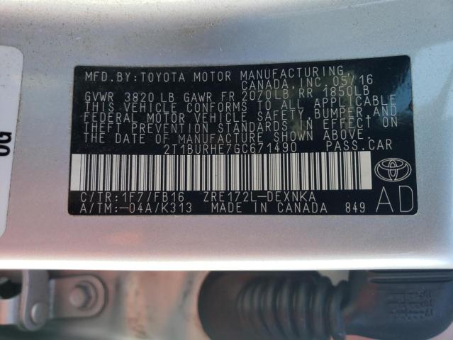 Photo 10 from auction – 2016 TOYOTA COROLLA LE with VIN 2T1BURHE7GC671490