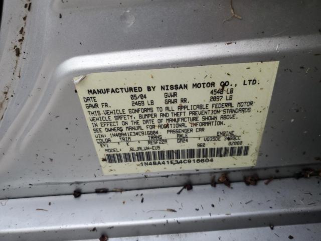 Photo 10 from auction – 2004 NISSAN MAXIMA with VIN 1N4BA41E34C916804