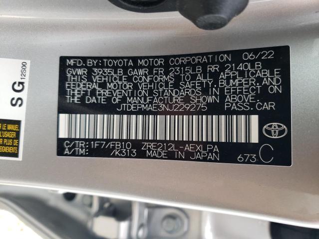 Photo 10 from auction – 2022 TOYOTA COROLLA LE with VIN JTDEPMAE3NJ229275