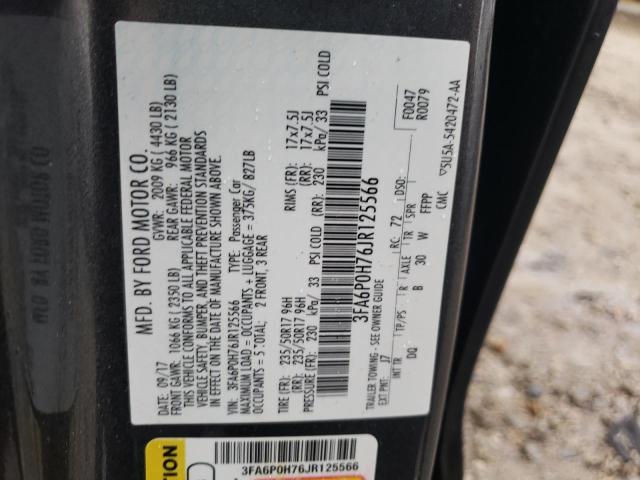 Photo 10 from auction – 2018 FORD FUSION SE with VIN 3FA6P0H76JR125566