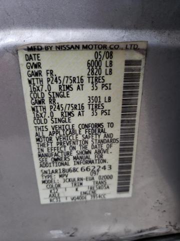 Photo 10 from auction – 2008 NISSAN PATHFINDER with VIN 5N1AR18U68C662243