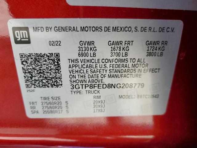 Photo 10 from auction – 2022 GMC SIERRA LIM with VIN 3GTP8FED8NG208779