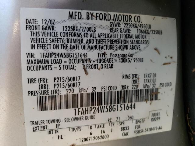 Photo 9 from auction – 2008 FORD TAURUS SEL with VIN 1FAHP24W58G151644