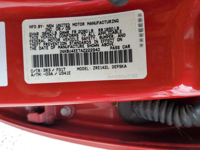 Photo 10 from auction – 2010 TOYOTA COROLLA BA with VIN 1NXBU4EE7AZ222940
