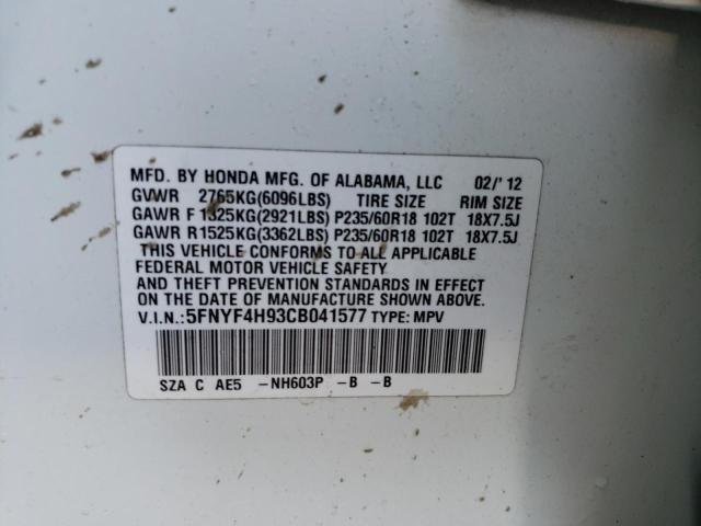 Photo 10 from auction – 2012 HONDA PILOT TOUR with VIN 5FNYF4H93CB041577