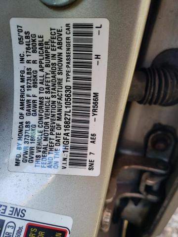 Photo 10 from auction – 2007 HONDA CIVIC EX with VIN 1HGFA16827L105630