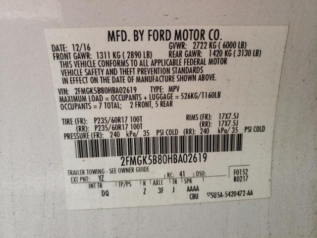Photo 10 from auction – 2017 FORD FLEX SE with VIN 2FMGK5B80HBA02619