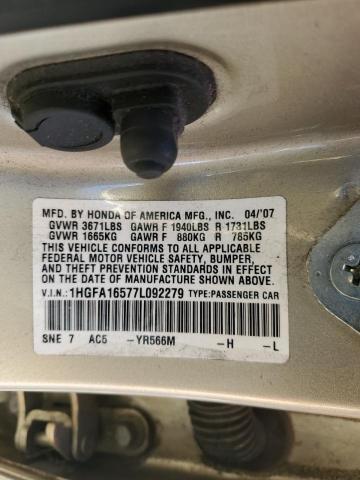 Photo 10 from auction – 2007 HONDA CIVIC LX with VIN 1HGFA16577L092279