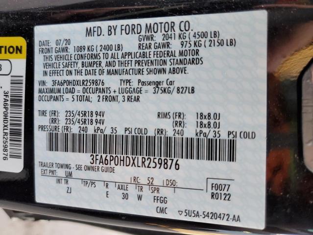 Photo 10 from auction – 2020 FORD FUSION SE with VIN 3FA6P0HDXLR259876