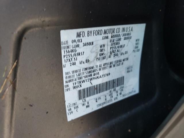Photo 10 from auction – 2004 FORD F150 SUPER with VIN 1FTRW12W94KA75769