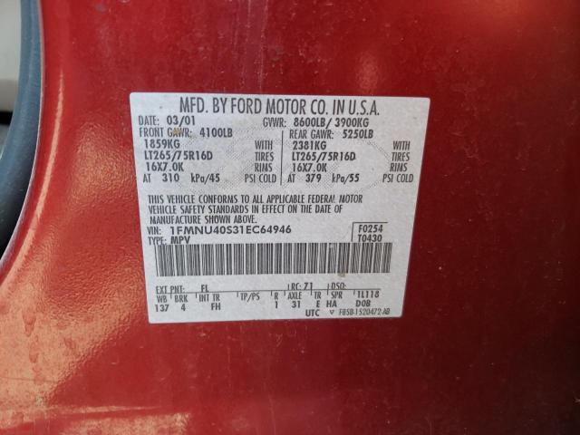 Photo 10 from auction – 2001 FORD EXCURSION with VIN 1FMNU40S31EC64946