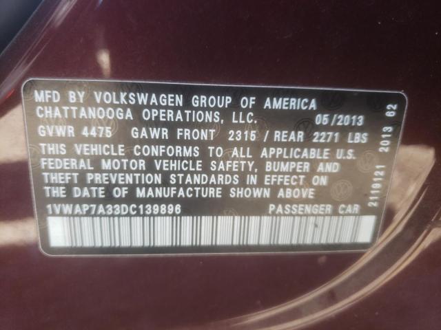 Photo 10 from auction – 2013 VOLKSWAGEN PASSAT S with VIN 1VWAP7A33DC139896