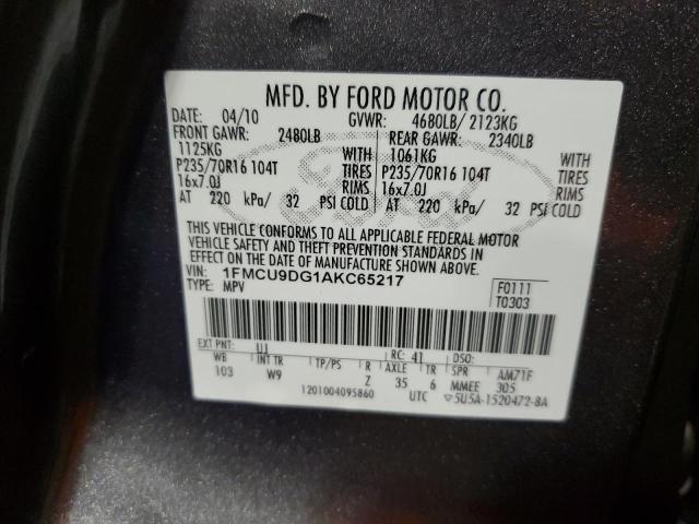 Photo 10 from auction – 2010 FORD ESCAPE XLT with VIN 1FMCU9DG1AKC65217