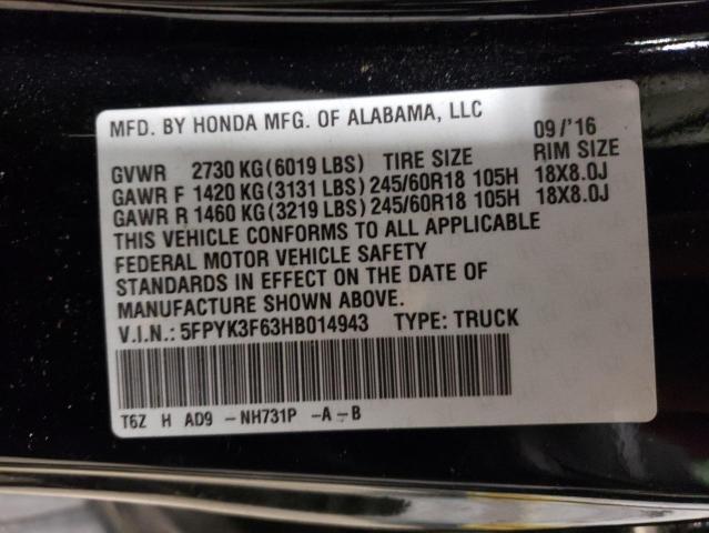 Photo 10 from auction – 2017 HONDA RIDGELINE with VIN 5FPYK3F63HB014943