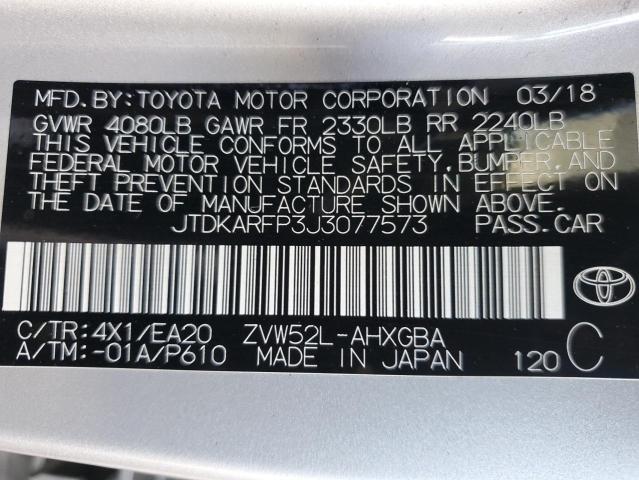 Photo 10 from auction – 2018 TOYOTA PRIUS PRIM with VIN JTDKARFP3J3077573