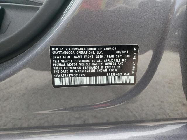 Photo 10 from auction – 2015 VOLKSWAGEN PASSAT S with VIN 1VWAT7A37FC016777