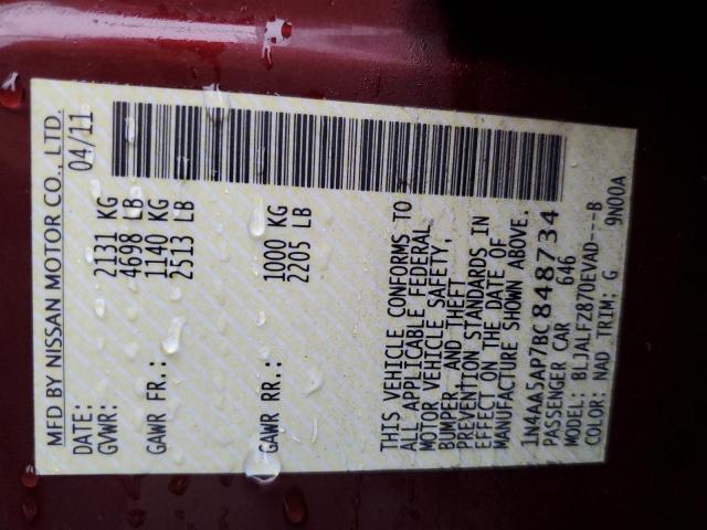 Photo 10 from auction – 2011 NISSAN MAXIMA S with VIN 1N4AA5AP7BC848734