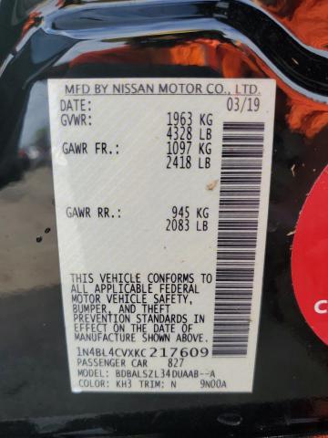 Photo 10 from auction – 2019 NISSAN ALTIMA SR with VIN 1N4BL4CVXKC217609
