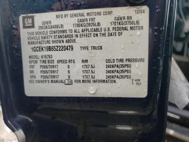 Photo 10 from auction – 2005 CHEVROLET SILVERADO with VIN 1GCEK19B65Z220479