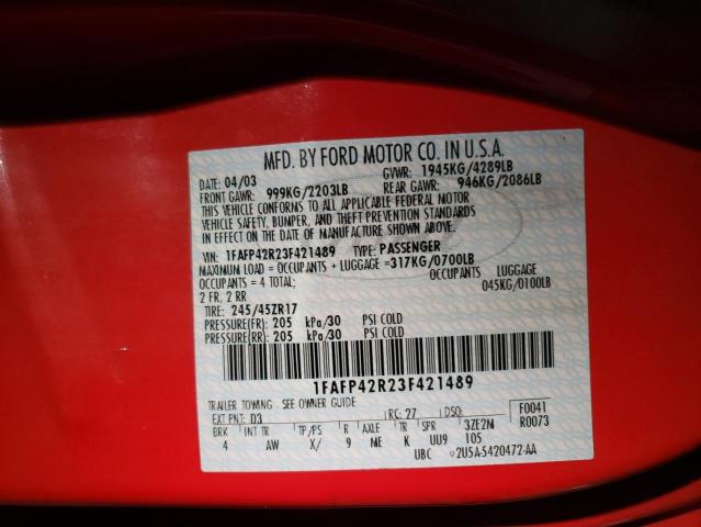 Photo 10 from auction – 2003 FORD MUSTANG MA with VIN 1FAFP42R23F421489