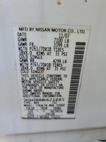Photo 10 from auction – 2008 NISSAN ARMADA SE with VIN 5N1BA08D68N621685