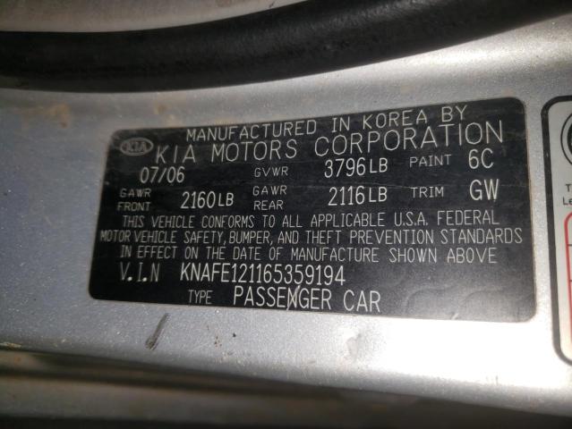Photo 10 from auction – 2006 KIA SPECTRA LX with VIN KNAFE121165359194