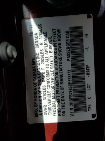 Photo 10 from auction – 2012 HONDA CIVIC EX with VIN 2HGFB2F86CH532772