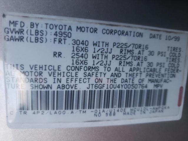 Photo 10 from auction – 2000 LEXUS RX 300 with VIN JT6GF10U4Y0050764