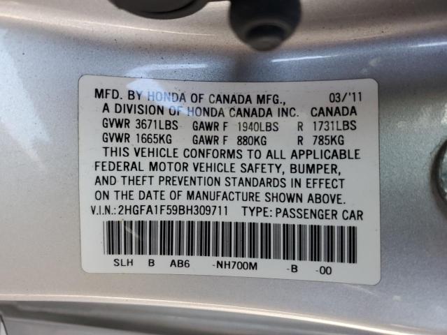 Photo 10 from auction – 2011 HONDA CIVIC LX with VIN 2HGFA1F59BH309711