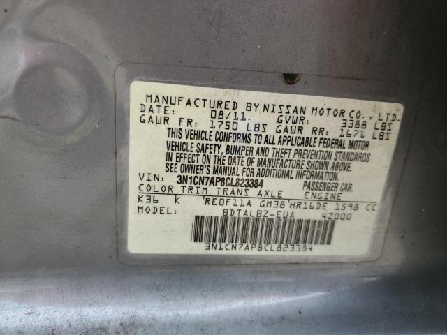Photo 10 from auction – 2012 NISSAN VERSA S with VIN 3N1CN7AP8CL823384