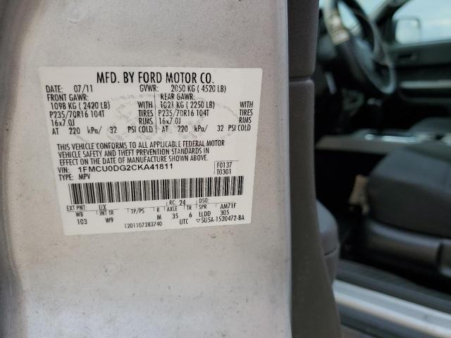 Photo 10 from auction – 2012 FORD ESCAPE XLT with VIN 1FMCU0DG2CKA41811